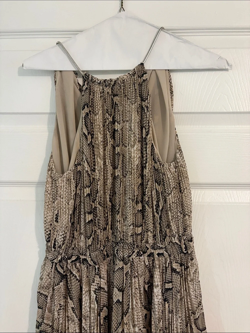 Michael Kors Taupe Snake-Print Halter Handkerchief Dress